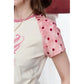 Polka Dot Raglan Sleeve Baby Tee, Bow Print Slim Fit Y2K Casual T-Shirt, Pink & White Retro Top