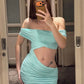 Sexy Chic Hollow Dress Women Cross Simple Ruched Patchwork Slash Neck Wild Trend Stretch Party Club Peach Hip Bodycon