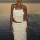 Chiffon Lace Sexy Skirt Two Piece Sets Women Halter Crop Tops And Maxi Skirt Ladies Fashion Woman Long Dress Set