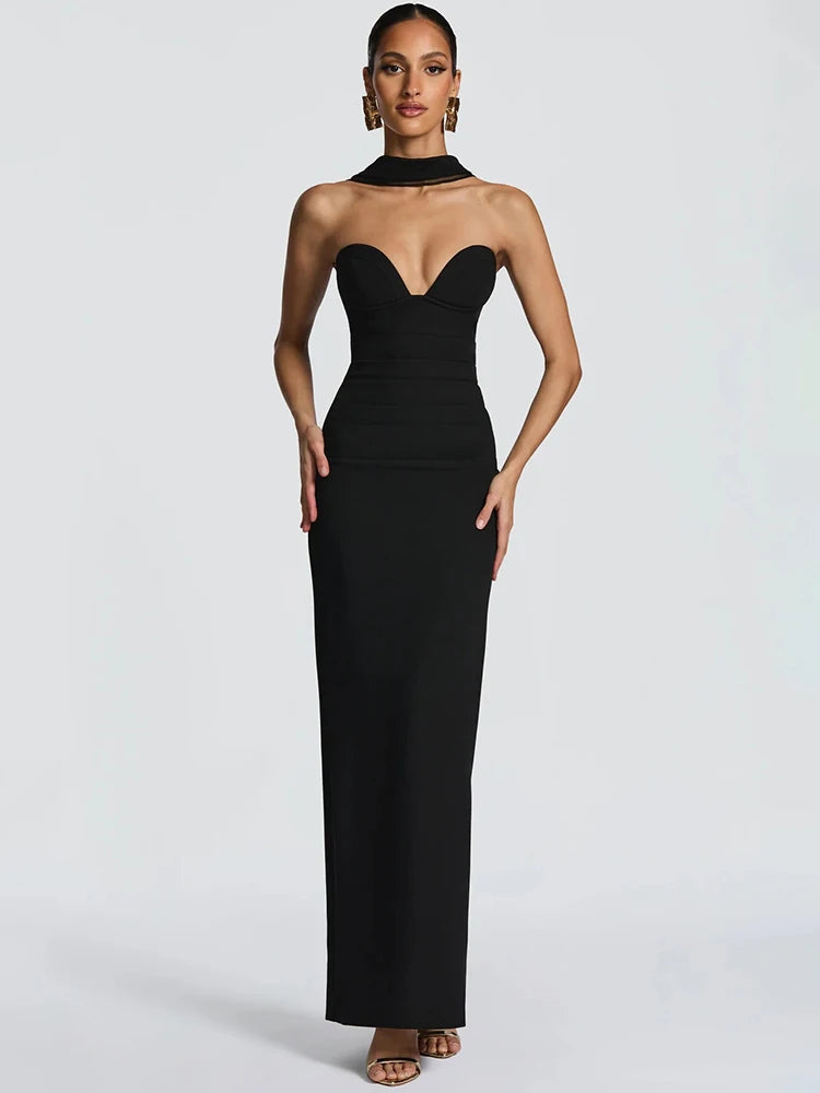 Off-shoulder Backless Sexy Maxi Dress Women Gown Elegant Zipper Halter Sleeveless Bodycon Club Party Long Dresses