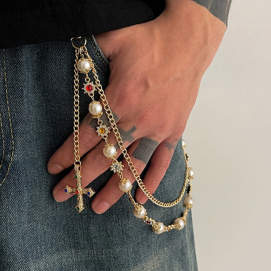 Punk Cross Jesus Pendant Keychains for Men Rock Goth Pants Waist Belt Wallet Bag Chain Jeans Pants Male Jewerly Grunge