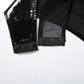 Two Piece Set Sheer Mesh Leather Patchwork Long Sleeve Bodysuit Top Slit Mini Skirt Sexy Black Club Outfit