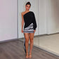 Asymmetrical One-shoulder Mini Dress with Draped Striped Skirt Overlay Fall 2026 Sexy Party Dresses Woman