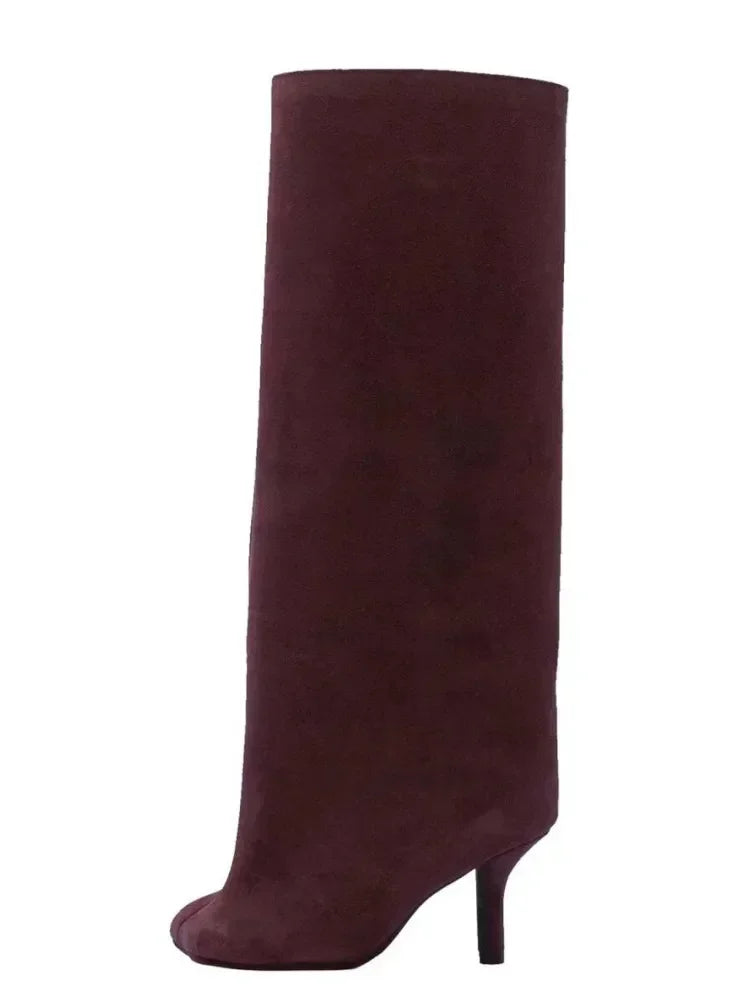 Autumn and Winter New 6cm Slim High Heels Knee High Women's Boots Round Toe Fashionable Women's Long Boots Knight Boots