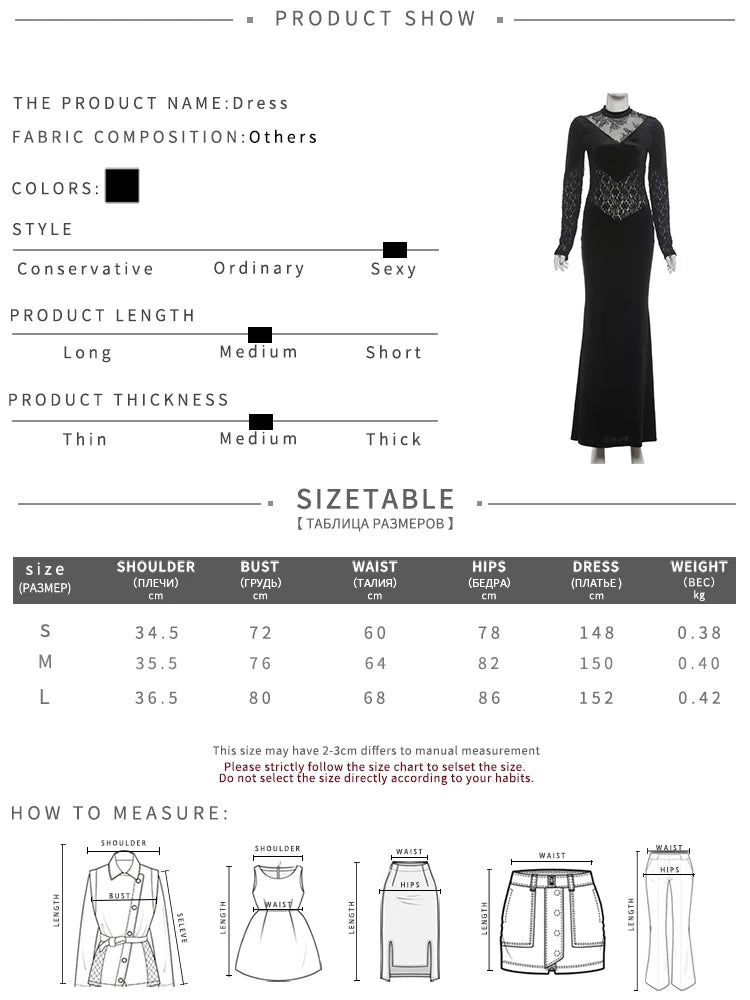 Lace Patchwork Long Dress Woman Autumn Trend o-Neck Full Sleeve High Waist Robe Midnight Prom Party Elegant Vestidos