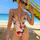Doodle Print Bodysuit Women Beach Vacation Deep v-Neck Sleeveless Tight Stretch Wild Hipster Midnight Club Body Tops