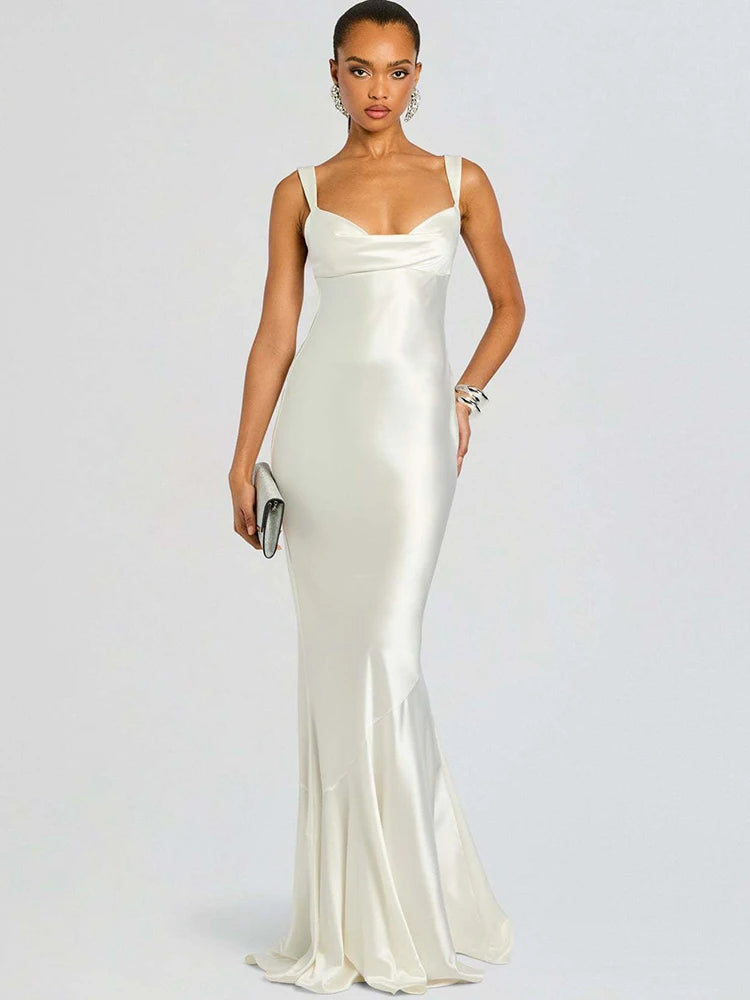 Women Mermaid Sexy Maxi Evening Dress Spaghetti Strap Cowl Neck Backless Formal Wedding Guest Prom Party Long Dress