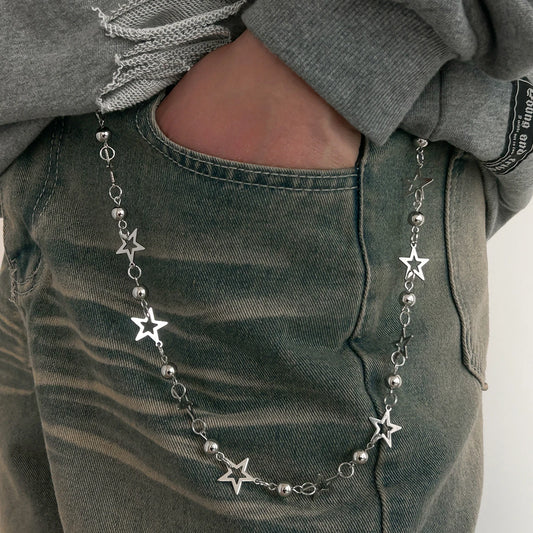 Vintage Hip Hop Silver Color Star Spider Keychain for Men 2025 New Trendy Goth Jeans Pants Chain Male Street Jewelry