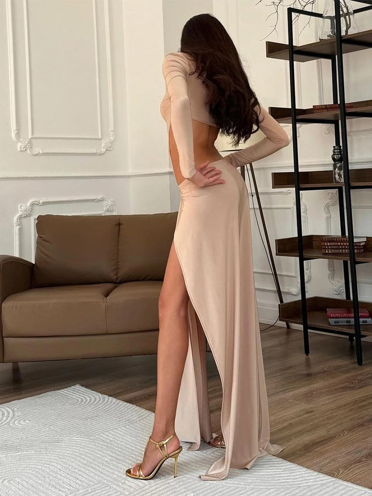 Irregular Hem 2 Piece Set Women Sexy Full Sleeve Backless tops+Skirt Chic Elegant Slim Classic Stretch Club Outfits