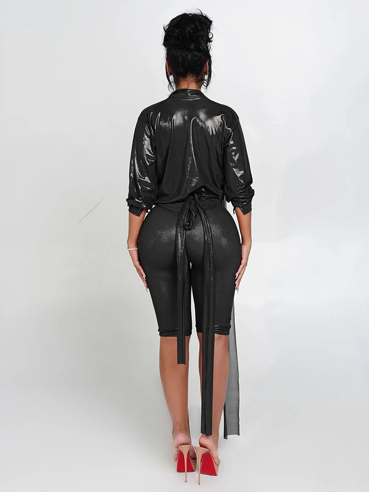 Sexy Silky 2 Piece Set Women See Through Crop Tops+Bike Shorts Matching Tight Midnight Hipster Streetwear Outfits