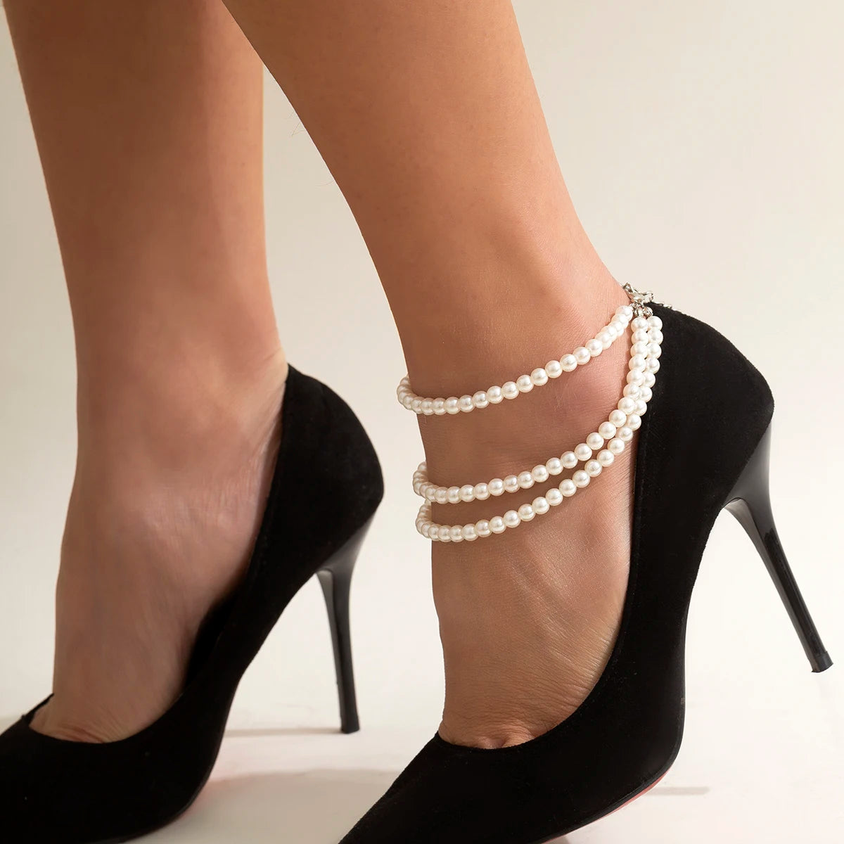 1PC Multilayer Tassel Pearl Chain Anklets Women Lady High Heel Ankle Bracelet Barefoot Sandals Prom Foot Party Jewelry