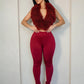 Sexy Fashion 2 Piece Set Women Plush Patchwork Halter Backless Camisole+Solid Skinny Pants Hottie Hipster Clubwear