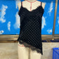 Fashion Summer Women Satin Camisole Top Y2K Polka Dot Lace Trim Spaghetti Strap V Neck Blouse Casual Streetwear