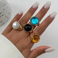 Vintage Irregular Acrylic Rhinestone Metal Rings Trendy Geometric Aesthetic Women's Finger Jewelry Gift