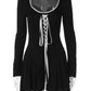 Lace Bandage Puff Sleeve Mini Dress For Women 2023 Autumn Winter New Square Collar Ruched Dress Vintage Elegant
