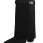 Autumn and Winter New Pointed Metal Buckle Knee High Women's Boots, Thick High-heeled Pants Boots, Fashionable Mid Leg Boots