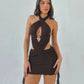 Fashion Print Deep V Neck Backless Mini Dress Sexy Clothes for Woman Hollow Out Backless Dresses