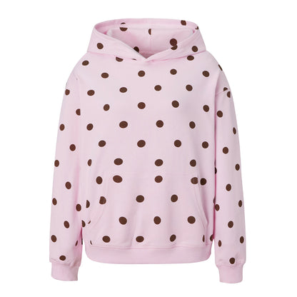 Women Polka Dot Print Oversized Hoodie Long Sleeve Kangaroo Pocket Casual Hooded Sweatshirt Autumn Daily Pullover Tops