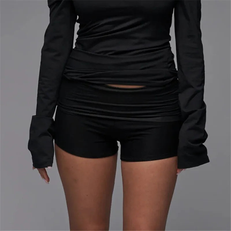 Women's Fold Over Waist Low Rise Yoga Shorts Slim Fit Stretchy Cotton Casual Summer Lounge Shorts for Daily Workout