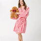 Women Christmas Shawl Robe Plush Bathrobe with Pockets Knee Length Nightgown Sleepwear Xmas Robes Loungewear