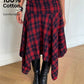 Y2K Preppy College Tartan Midi Skirt Women Fold Over Waist Irregular Asymmetric Hem Plaid A Line Flare Skirt Streetwear