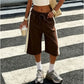 Women Color Block Side Stripe Bermuda Shorts Elastic Drawstring Waist Wide Leg Knee Length Loose Sweat Athletic Shorts