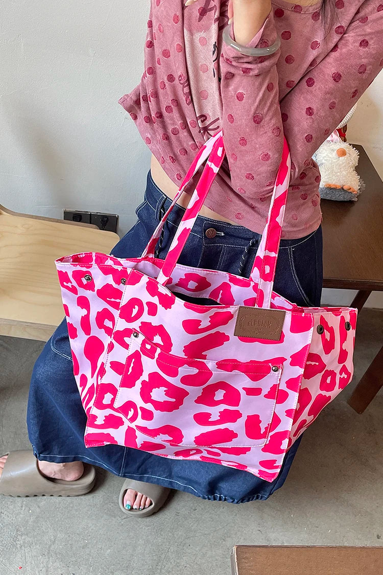 2025 Autumn New Arrival Y2K Color Block Leopard Print Large Capacity Tote Bag For Woman