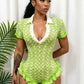 Ruffled Edge Knit Romper Women Sexy Single-Breasted Turn Down Collar Short Sleeve Fashion Trend Party Street Playsuit