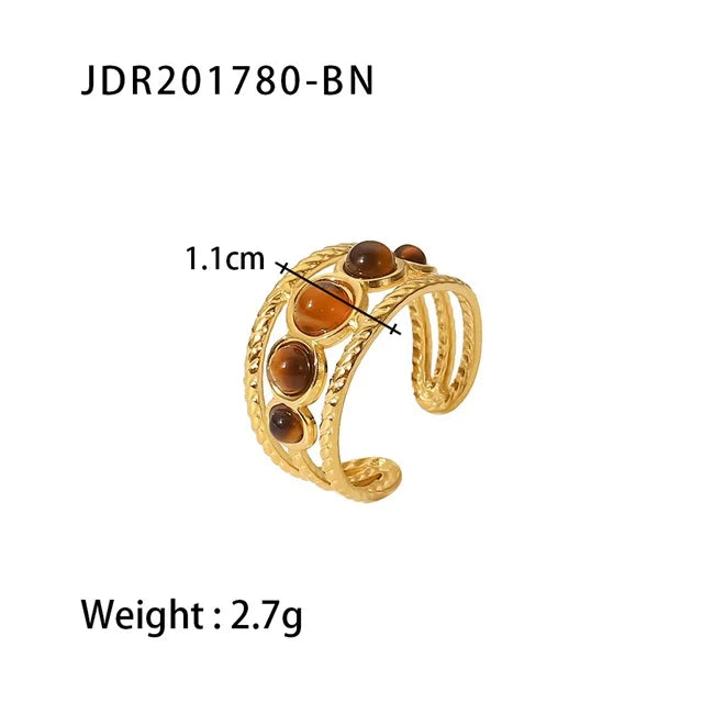 New Design Natural Stone Stainless Steel Ring Women Waterproof Stylish Golden Jewelry 2022 NEW Set