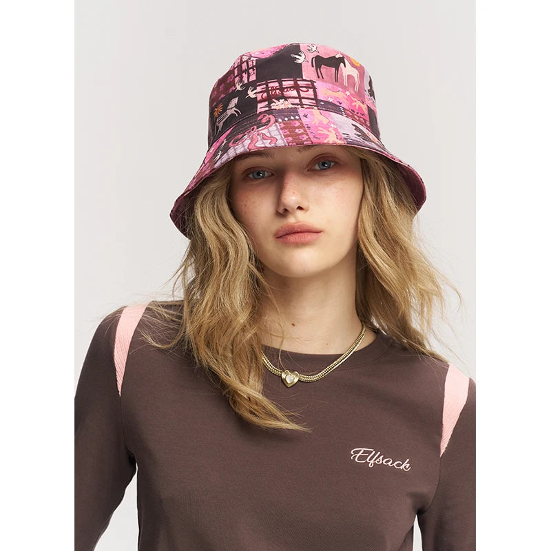 Patchwork Print Bucket Hat with Floral Pattern, Retro Mixed Block Sun Hat for Daily Outdoor, Chic Aesthetic Headwear