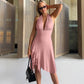 Sexy Deep V Neck Backless Midi Dress Flowy Elegant Pink Dresses 2025 Woman Clothes