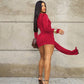 Long Sleeve Draped Short Dresses Fall Woman Clothes Fashion Sexy Brown Birthday Dress