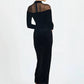 Sheer Off-shoulder Long Sleeve Sexy Maxi Dress Women Gown Elegant Half High Collar Backless Bodycon Club Party Dresses