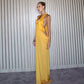 Deep V Neck Backless Maxi Dresses for Woman Sexy Elegant Mesh Patchwork Yellow Fancy Dinner Dress
