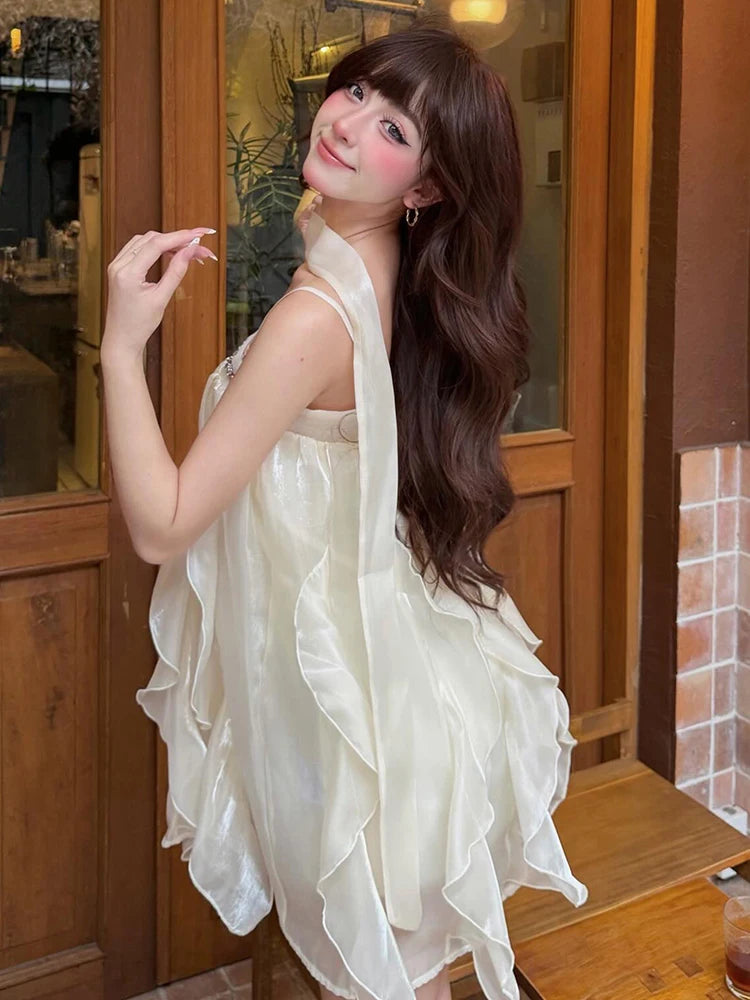 Sequin Dress Women Ruffles Tassel Glitter Sweet Birthday Beach Party Sleeveless Vacation Summer Fashion Mini Bodycon