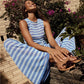 Striped Two Piece Loungewear Crew Neck Sleeveless Short Crop Top Wrap Cover Wide Leg Palazzo Pants Women Summer Set
