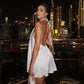 Women Halter Neck Backless Mini Dress Sleeveless Flowy A Line Swing Dress White Elegant Party Nightclub Outfit