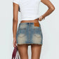 Vintage American Style Women's Low Rise Denim Mini Skirt Retro Y2K Frayed Hem Distressed Jean Skirt Casual Summer Skirt