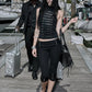 Sexy Button Faux Leather Decoration 2-Piece Set Women o-Neck Vest+Elastic Waist Classic Short Skinny Sexy Streetwear