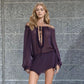 Frilly Off Shoulder Long Sleeve Mini Dresses Y2k Sexy See Through Mesh Asymmetrical Dress Purple Black