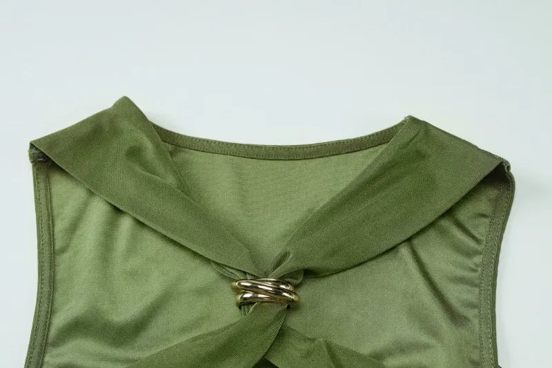 Halter Draped Mini Dress Green Black Club Outfits for Womens Sexy Dresses Birthday Party