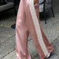 Women Satin Silk Lace Trim Pants Y2k High Street Elastic Waist Wide Leg Pj Lounge Boxer Bottoms Trendy Causal Trousers
