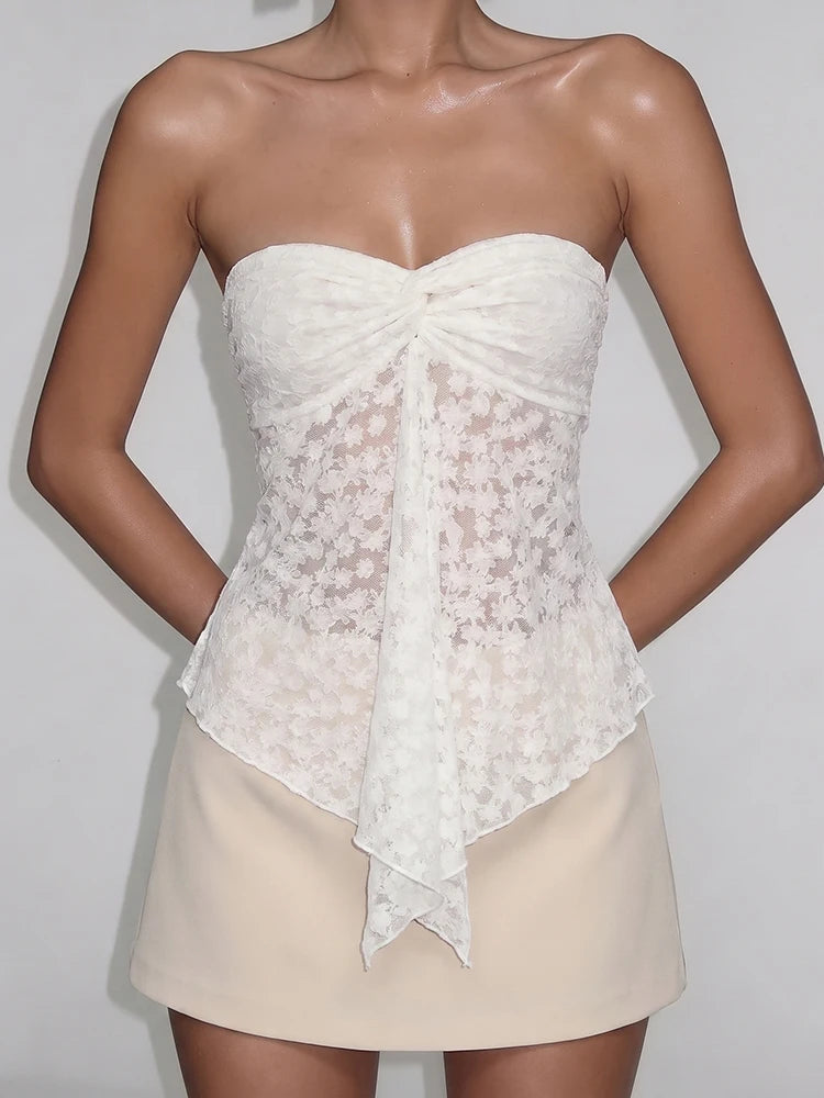 Sexy Jacquard Tank Top Women Hottie Fashion Irregular Hem See Through Ruched Stretch Elegant Trend Party Street Vest