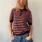 Women Summer Striped Knit Top Short Sleeve Button Casual Knitted T Shirt Vintage Contrast Stripe Basic Pullover