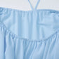 Blue Chiffon Womens Summer Dress Halter Backless Asymmetrical Short Dresses Vacation Outfits Woman Clothing