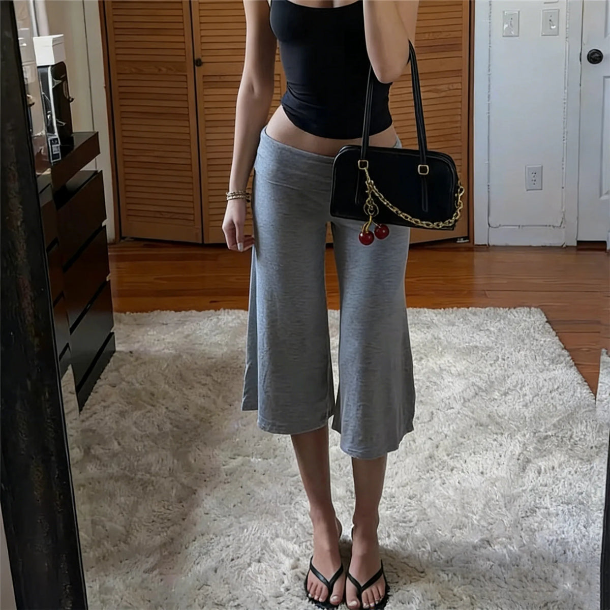 Fold Over Gaucho Pants for Women Flowy Wide Leg Yoga Capris Summer Casual Elastic Low Rise Cropped Palazzo Culottes