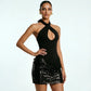Halter Neck Sequins Mini Dress Woman for Birthday Pictures Sexy Party Dresses Club Wear