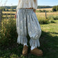 Summer Vacation Floral Baggy Capri Joggers Sheer Lace Hem Elastic Waist Loose Beach Casual Pants Two Tone Floral Print