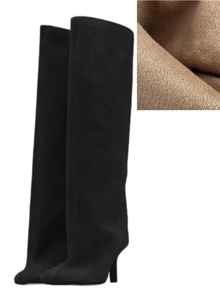 Autumn and Winter New 6cm Slim High Heels Knee High Women's Boots Round Toe Fashionable Women's Long Boots Knight Boots