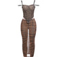 See Through Sexy 2 Piece Set Women Coquette Stripe Print Camisole+Long Skirts Midnight Clubwear Party Matching Suits